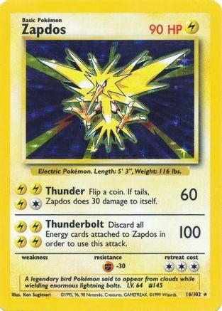 Zapdos 016/102 [Base Set]  - Holofoil